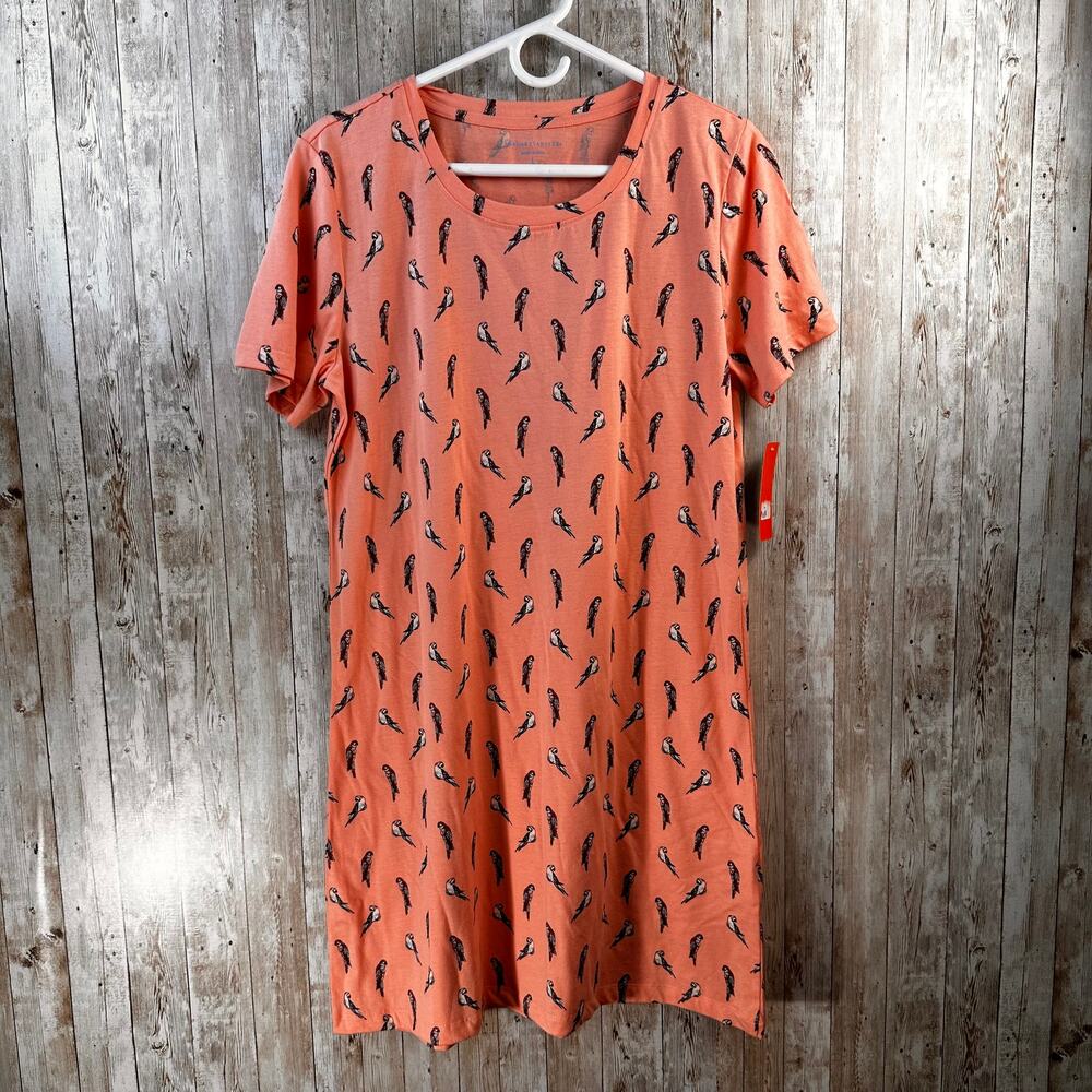 Margaritaville‎ NWT T-Shirt Dress Womens Dress L Peach Orange AOP Parrot Lounge